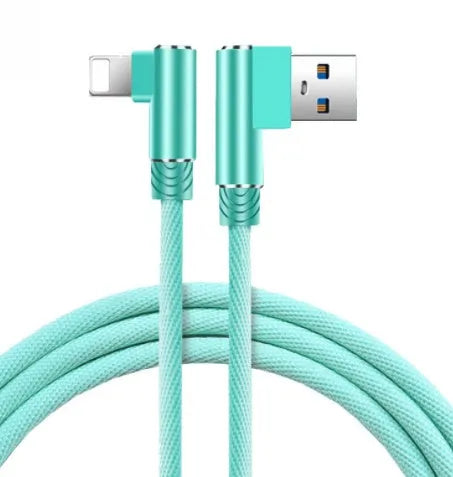 Double elbow fast charging data cable in black, USB interface, 1m length, for mobile gaming and charging