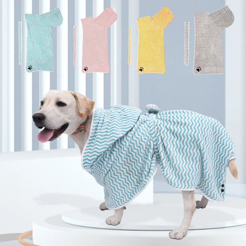 Grey microfiber pet bathrobe towel for dogs and cats with belt, size M, on a white background