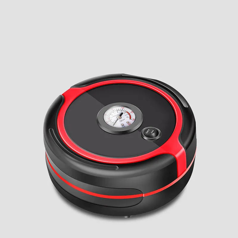 Portable 260 PSI digital car tyre inflator with rubber hose and black plastic body on white background