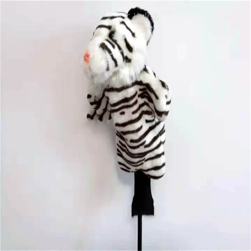 Animal-shaped golf club cover for fairway woods in dip dyed plush with pearl cotton filling, available in brown and white