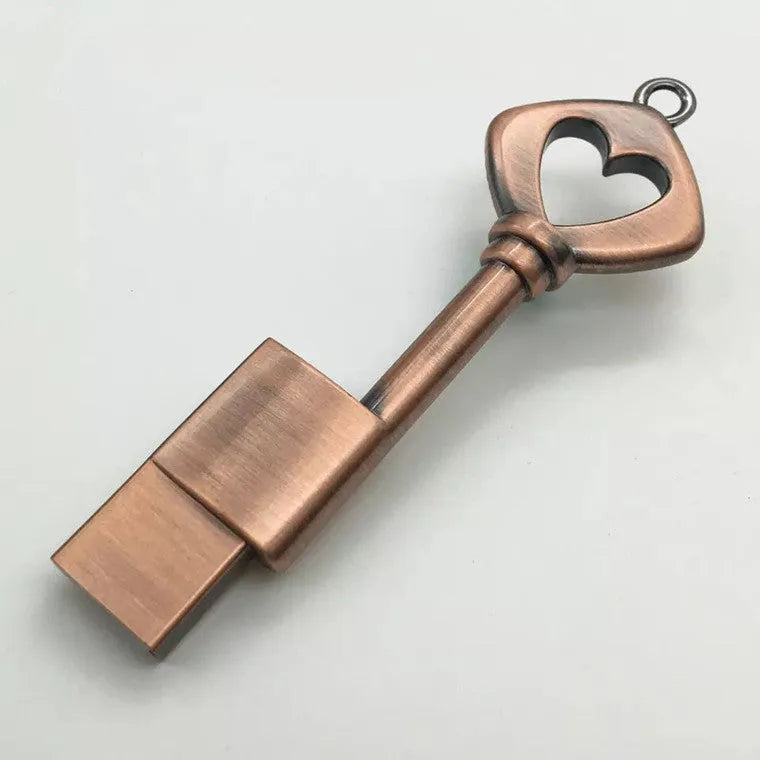 Heart shaped bronze key storage USB 2.0 pendant flash drive with metal shell