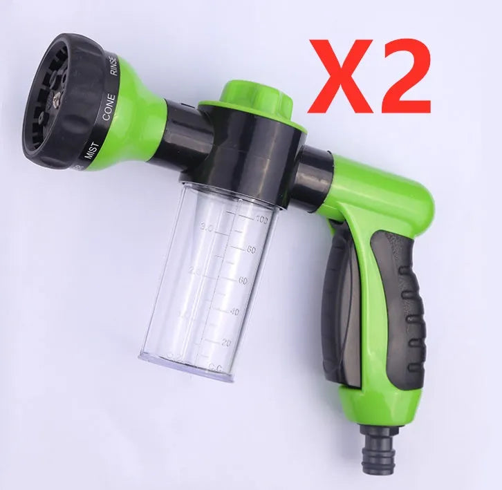 Green high-pressure foam spray gun with adjustable nozzle for car washing and garden use