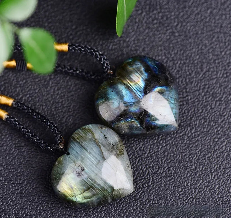 Blue natural labradorite moonstone Heart Of The Ocean geometric necklace pendant