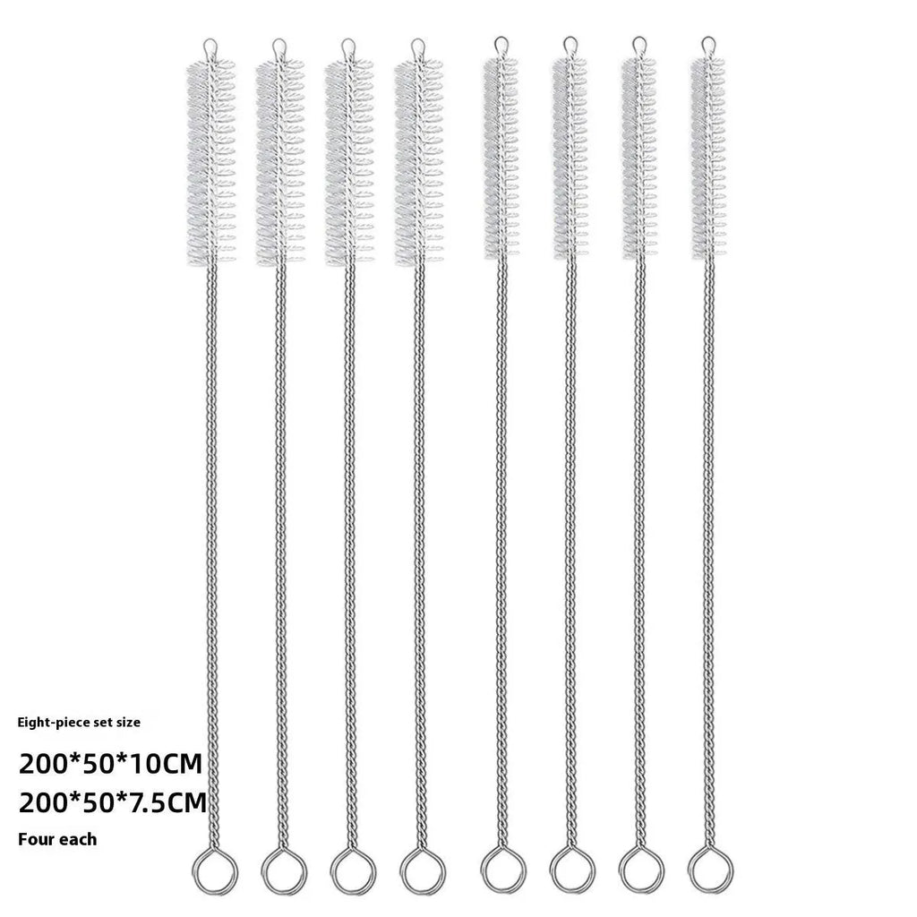 Stainless steel handle nylon straw cleaning brush set with multiple brushes