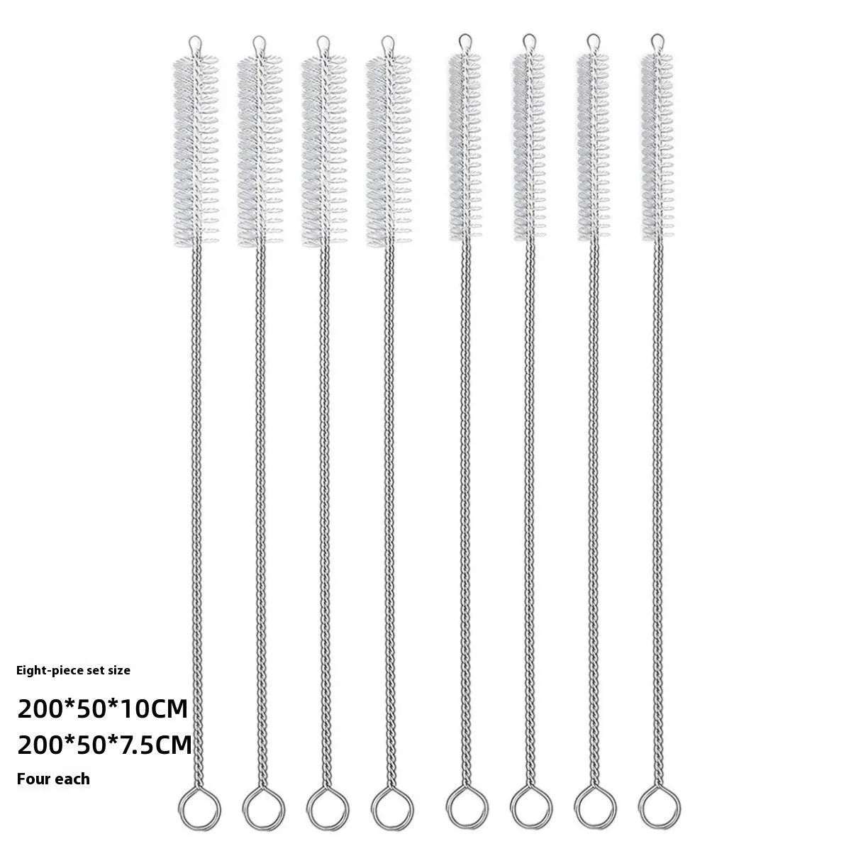 Stainless steel handle nylon straw cleaning brush set with multiple brushes