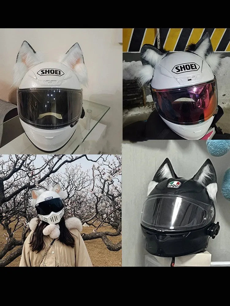 ABS plastic animal ears and tail helmet ornament set for motorcycle helmets on a white background