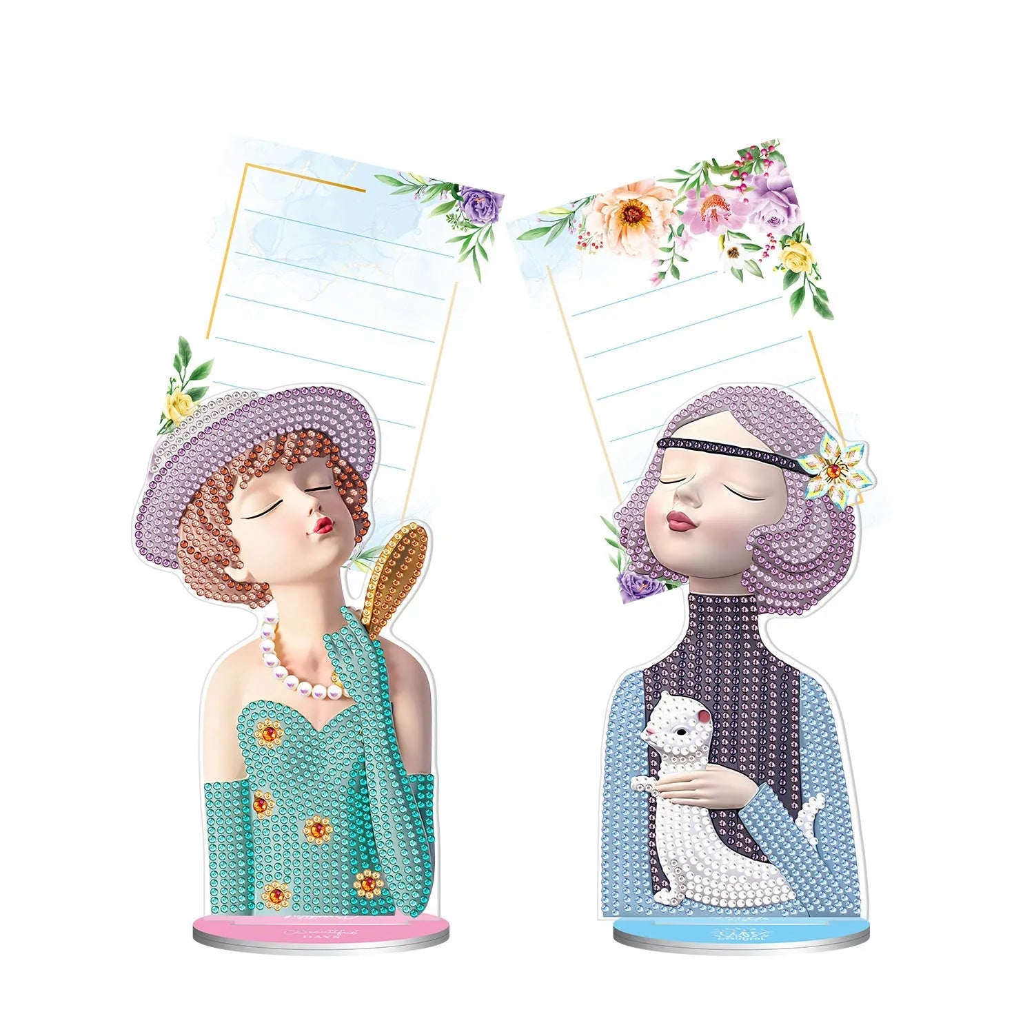 American-style frameless decorative note clip with diamond painting on a desktop.