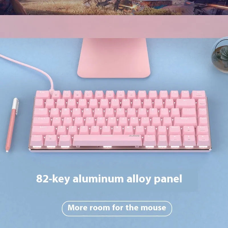 White backlit mechanical keyboard with 82 keys and metal construction