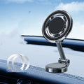 Car mobile phone holder with magnetic mount and flexible 360-degree rotation bracket on dashboard