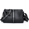 Black genuine leather one-shoulder crossbody bag with adjustable strap