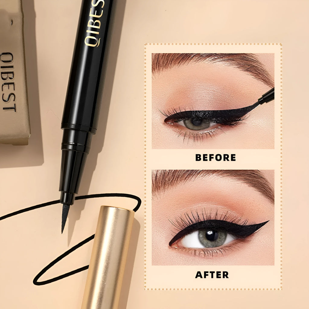 Black waterproof liquid eyeliner pen with smudge-resistant quick-drying formula