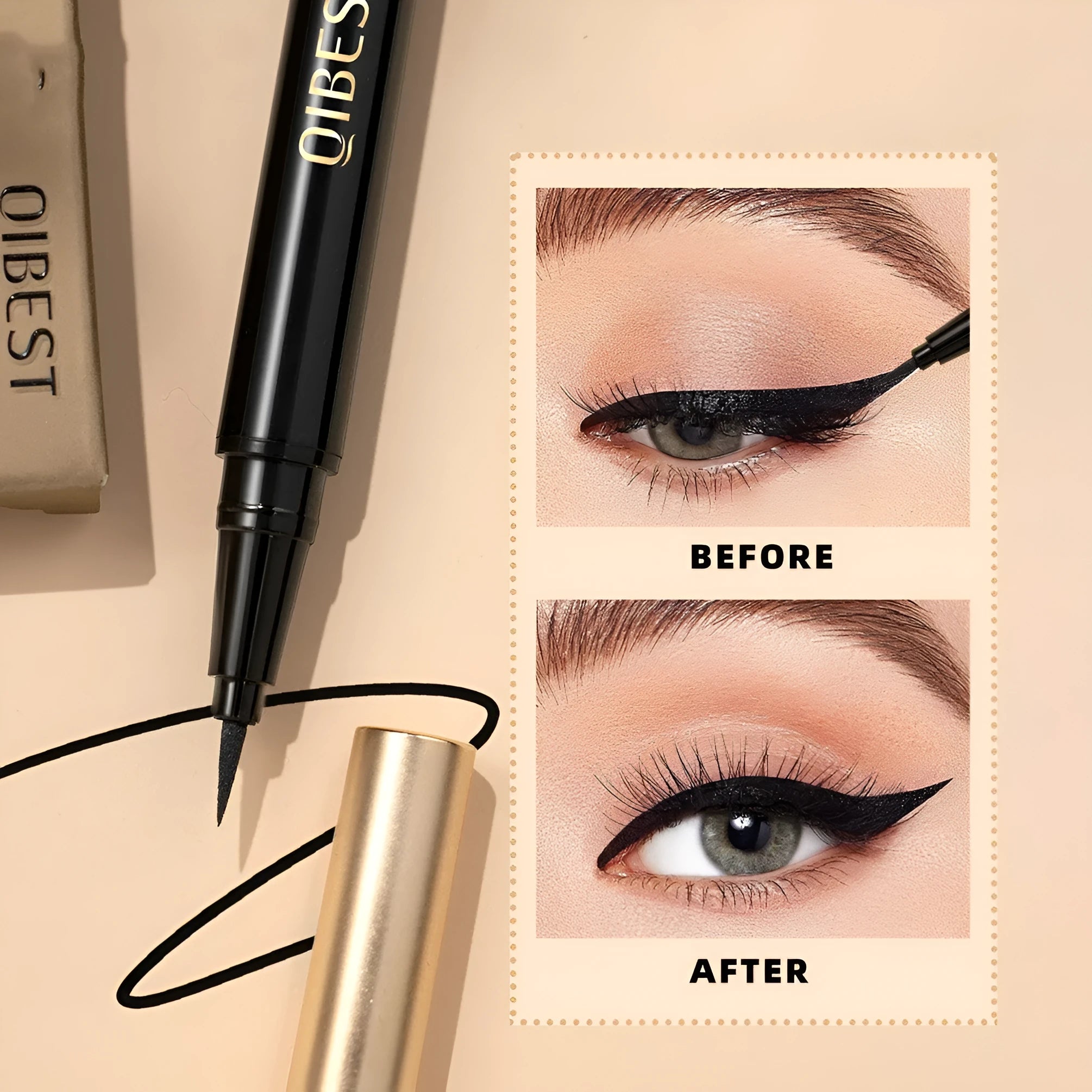 Black waterproof liquid eyeliner pen with smudge-resistant quick-drying formula
