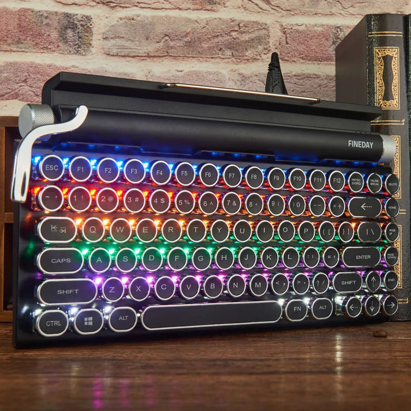 Black Dot retro typewriter mechanical keyboard with 83 keys and seven-colour backlighting