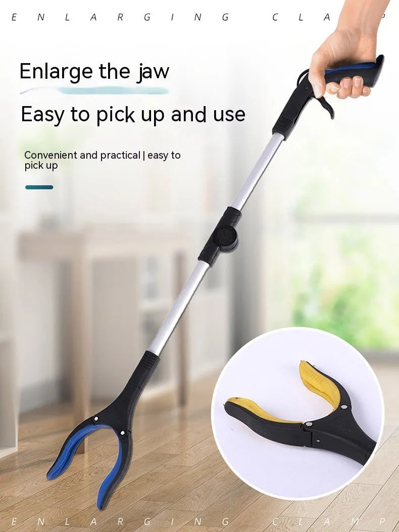 Foldable aluminium garbage clamp with extended 80cm arm and magnet attachment in blue handle colour