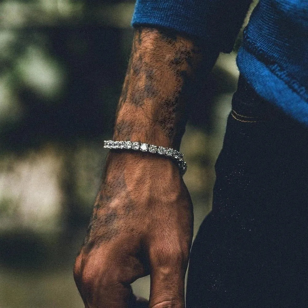 Men's geometric hip hop bracelet with single row rhinestones on link chain