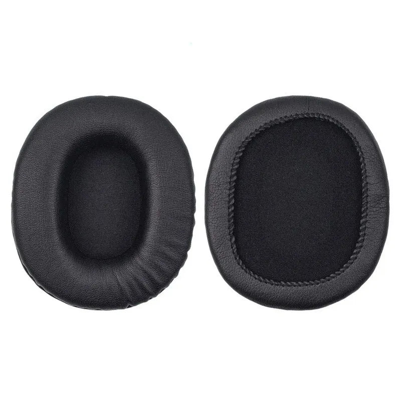 Two black soft PU leather replacement ear covers for Sony 1R headphones on a white background.