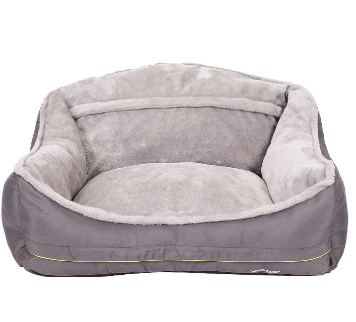 Grey polyester dog sofa bed with raised sides in XL size 120x90xH43cm on floor