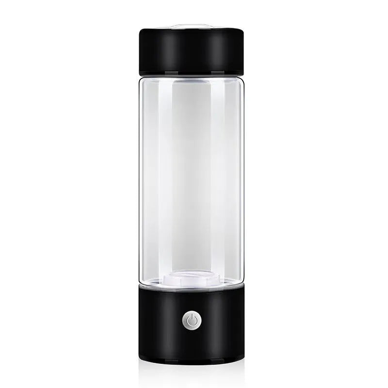 Silver hydrogen water bottle with borosilicate glass construction and electric hydrogen generator