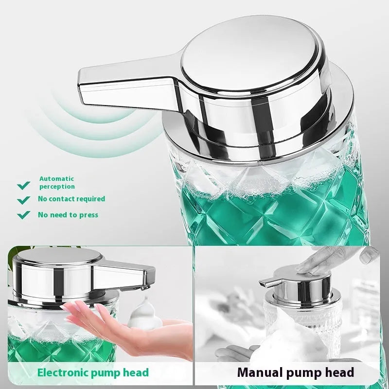 Automatic intelligent soap dispenser with sensor, Type-C port, and PET silver-plated shell.