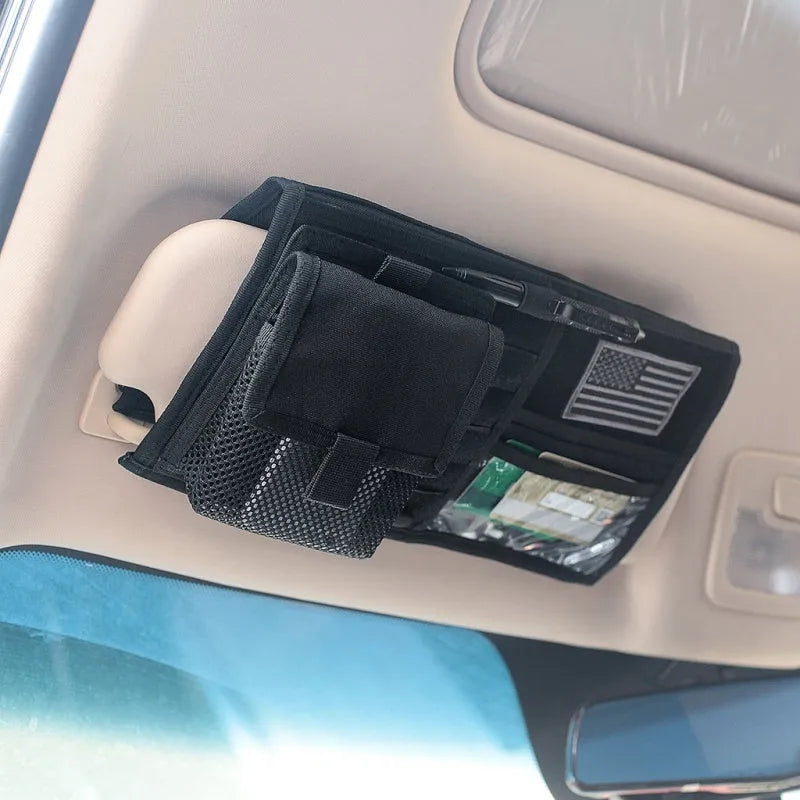 Black 1000D nylon sun visor organizer 36x35cm with CD pocket on car visor