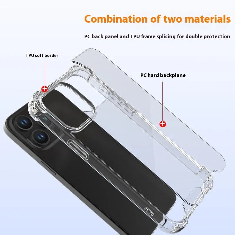 Transparent TPU PC anti-fingerprint phone case for iPhone 15 Pro Max with airbag corners