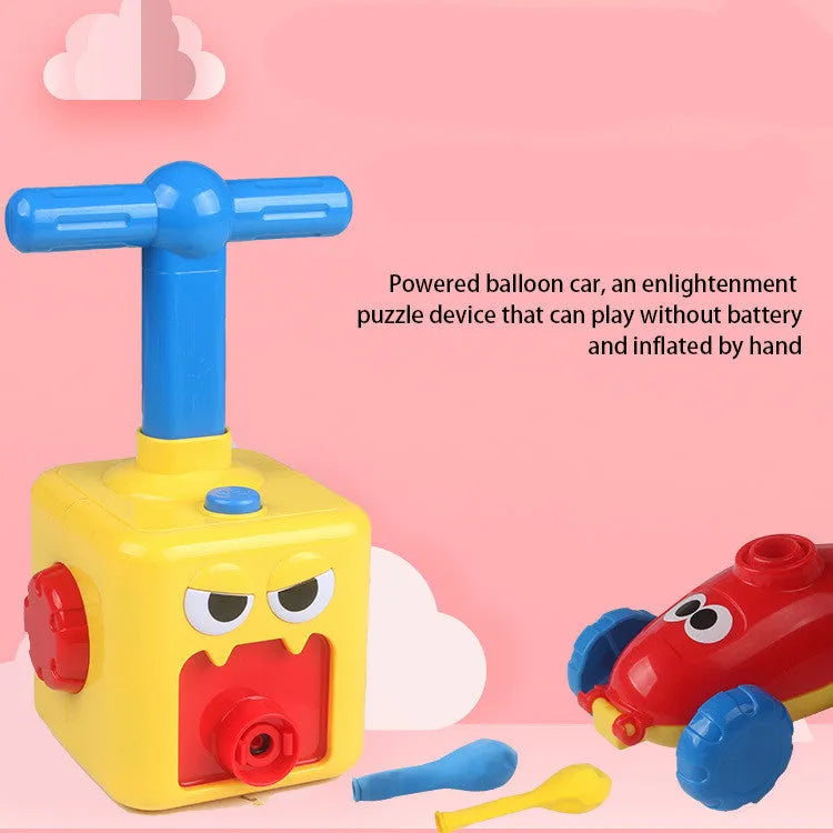 Balloon-powered car toy with inflatable cylinder and trolley, ABS plastic, 11.5x11.5x22.5cm