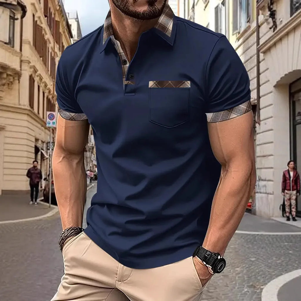 Men's loose fit plaid colourblock t-shirt with zip detail on sleeve in multiple colour options.