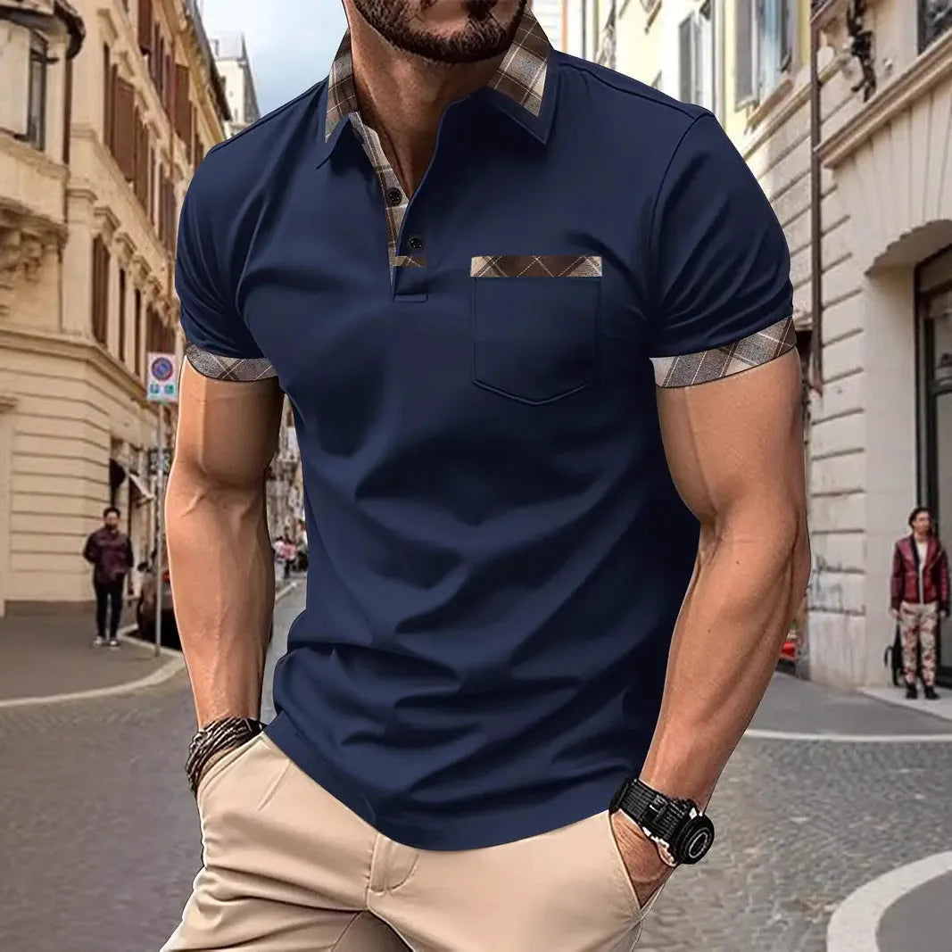 Men's loose fit plaid colourblock t-shirt with zip detail on sleeve in multiple colour options.