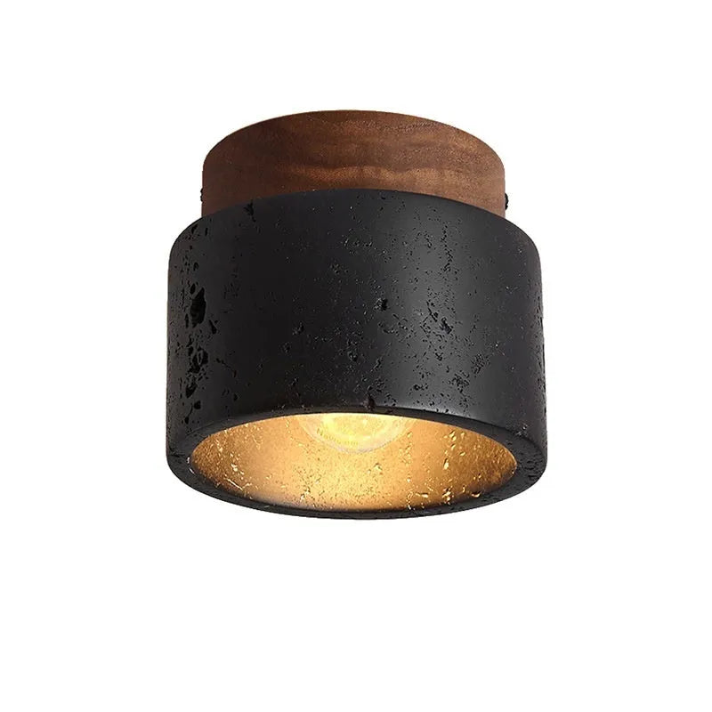 Chinese medieval style LED ceiling light with black cave stone shade, warm 3000K, for corridor or balcony