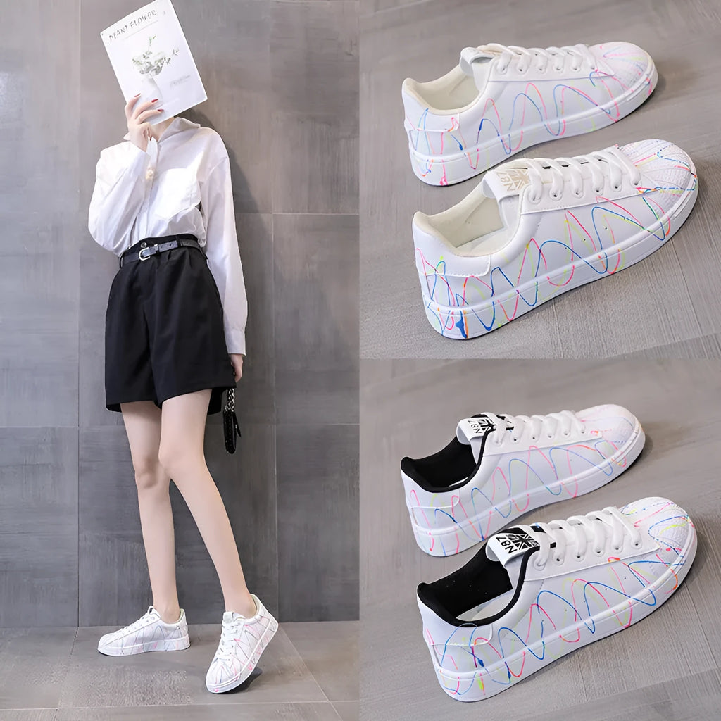 Starry luminous little white shoes for women, low-top microfiber upper and rubber sole, beige, black, and green