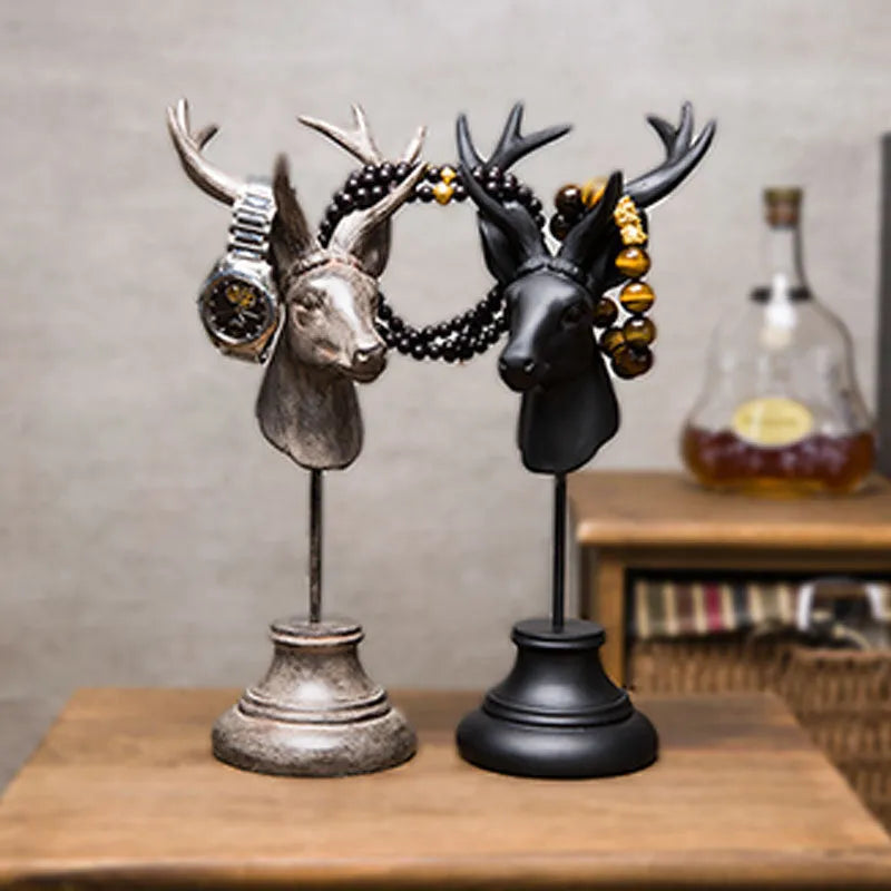 Natural resin animal home decoration statue in black, white, or wood colour, 32cm tall.