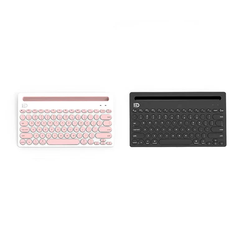 Wireless Bluetooth keyboard in black and pink colours, ultra-slim 22mm profile, compact 297x178mm size for home and office use