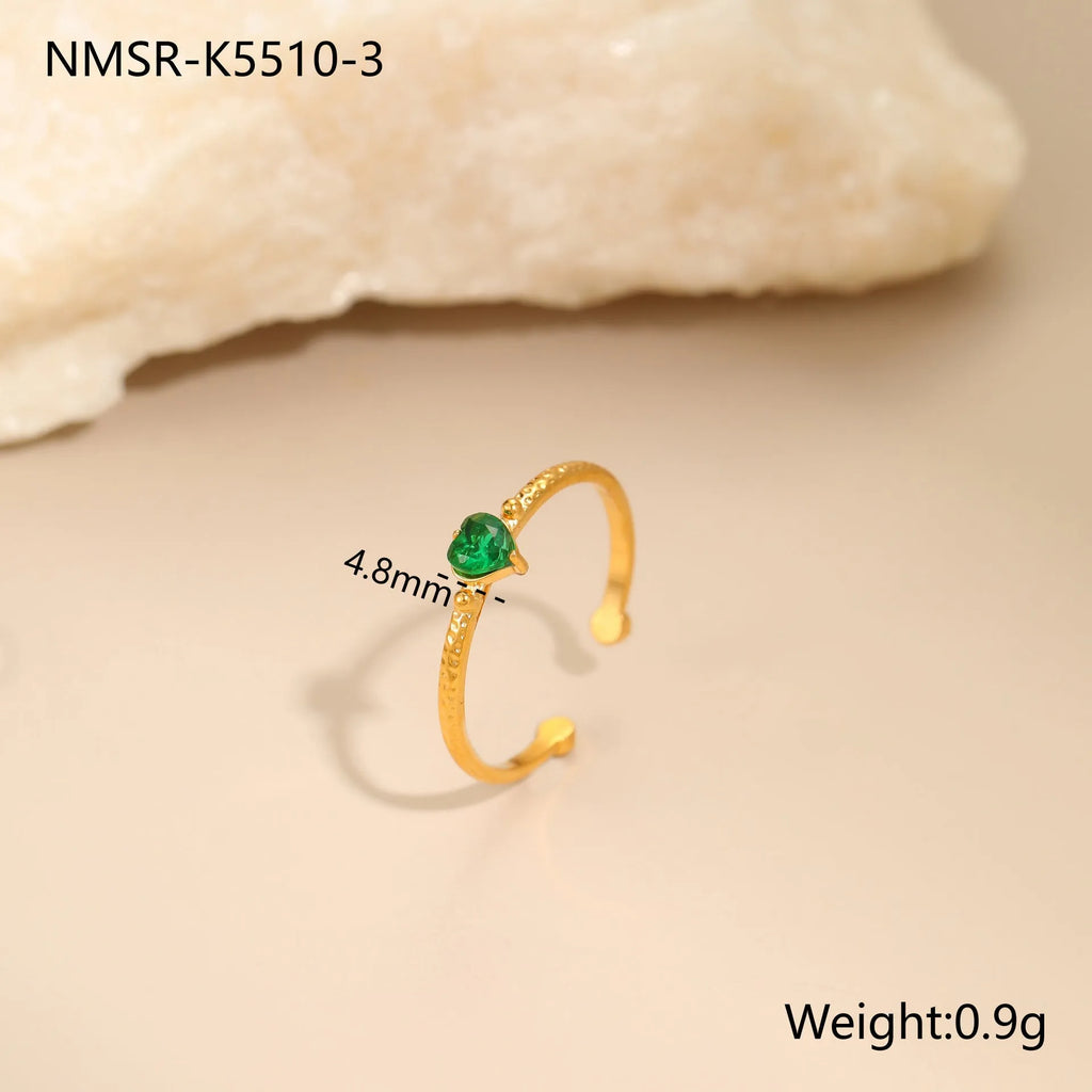 Open ended geometric love heart ring with zircon accents in stainless steel with electroplated finish