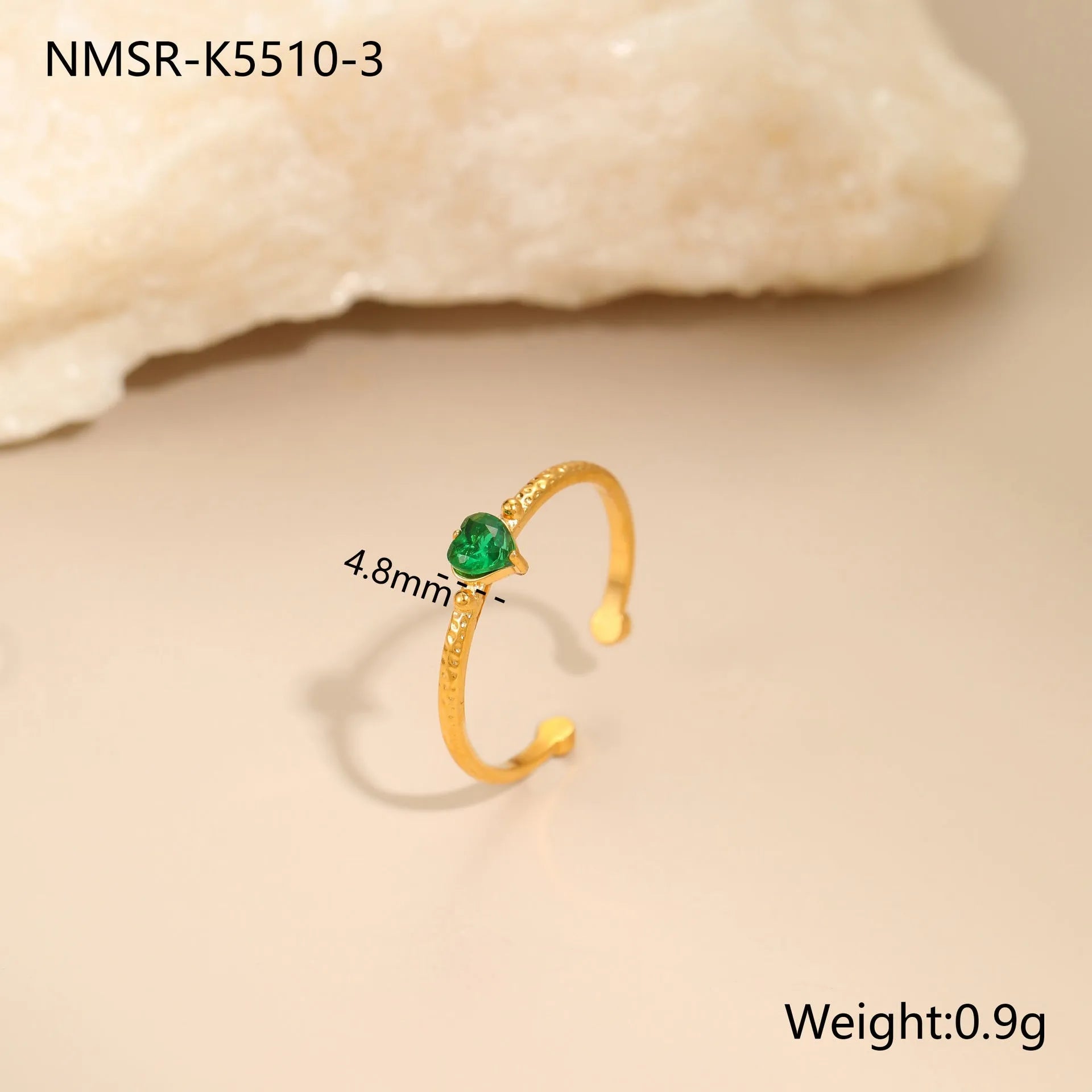 Open ended geometric love heart ring with zircon accents in stainless steel with electroplated finish