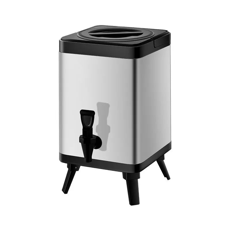 Silver stainless steel square lock milk tea bucket with 8 litre capacity for commercial beverage service