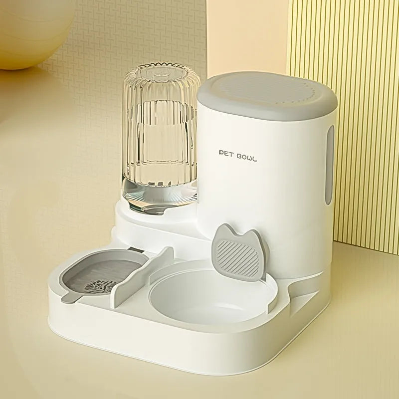 Automatic cat water fountain and food bowl combo with stainless steel dish in avocado green colour