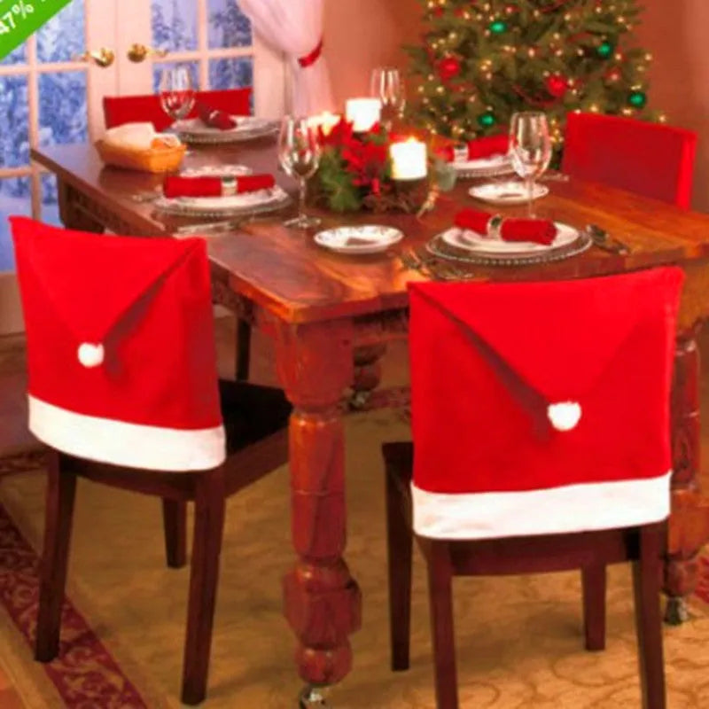 Christmas chair covers set with Santa Claus and Snowman designs for standard dining chairs