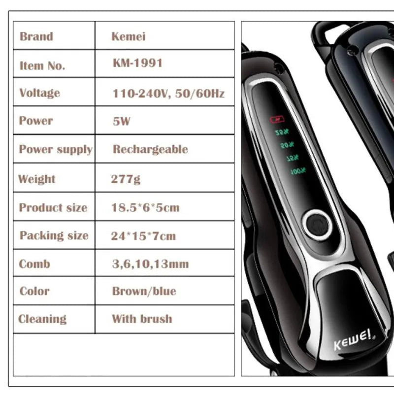 Black rechargeable pet fader clipper with patented blade on white background