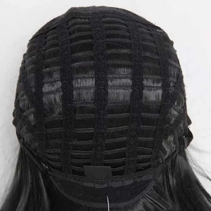 Medium split black big wave wig with long bangs and long curly hair made from high temperature wire