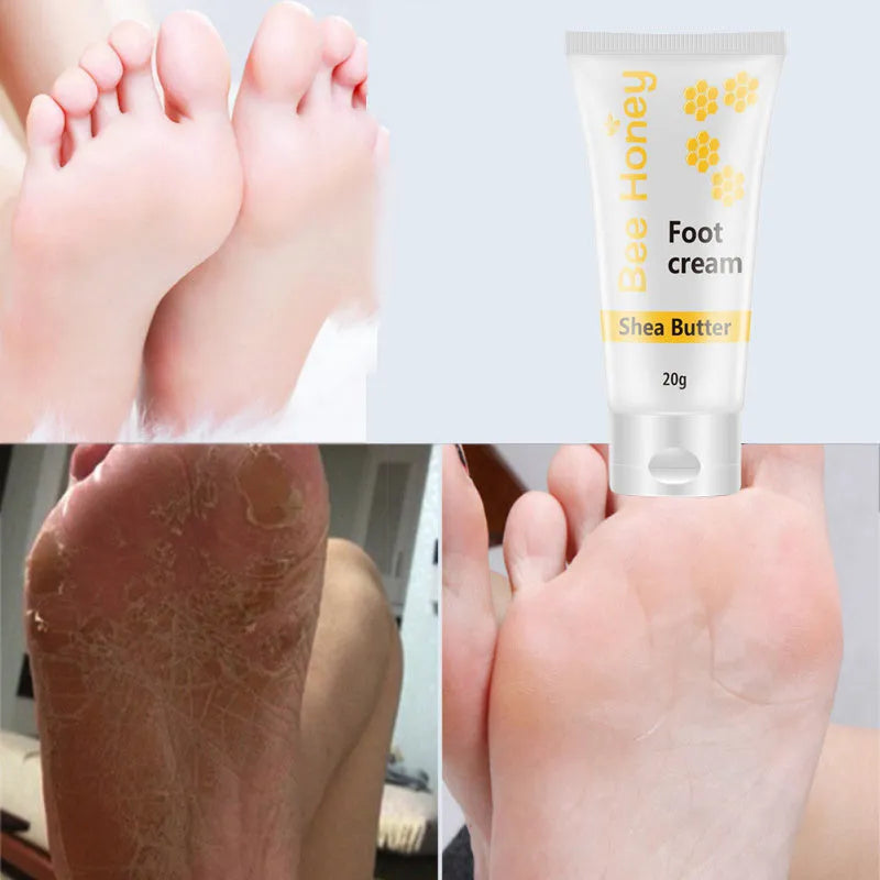 White tube of honey moisturising foot cream 20g with honey and avocado extracts