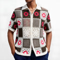 White retro ethnic crocheted bandage dress sweater with short sleeves and flocking details