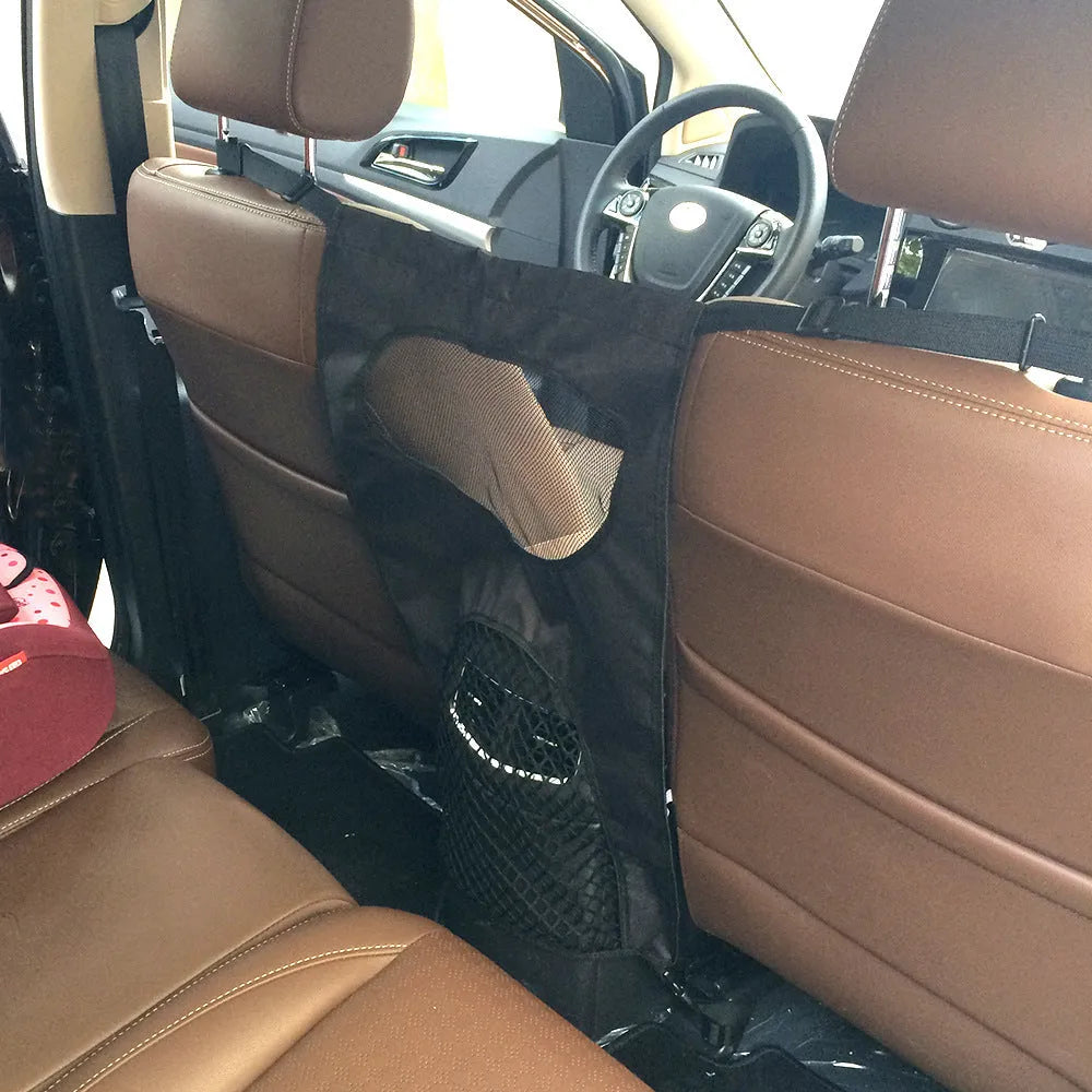 Cloth car rear seat pet guardrail in black measuring 46x69cm for dog isolation protection