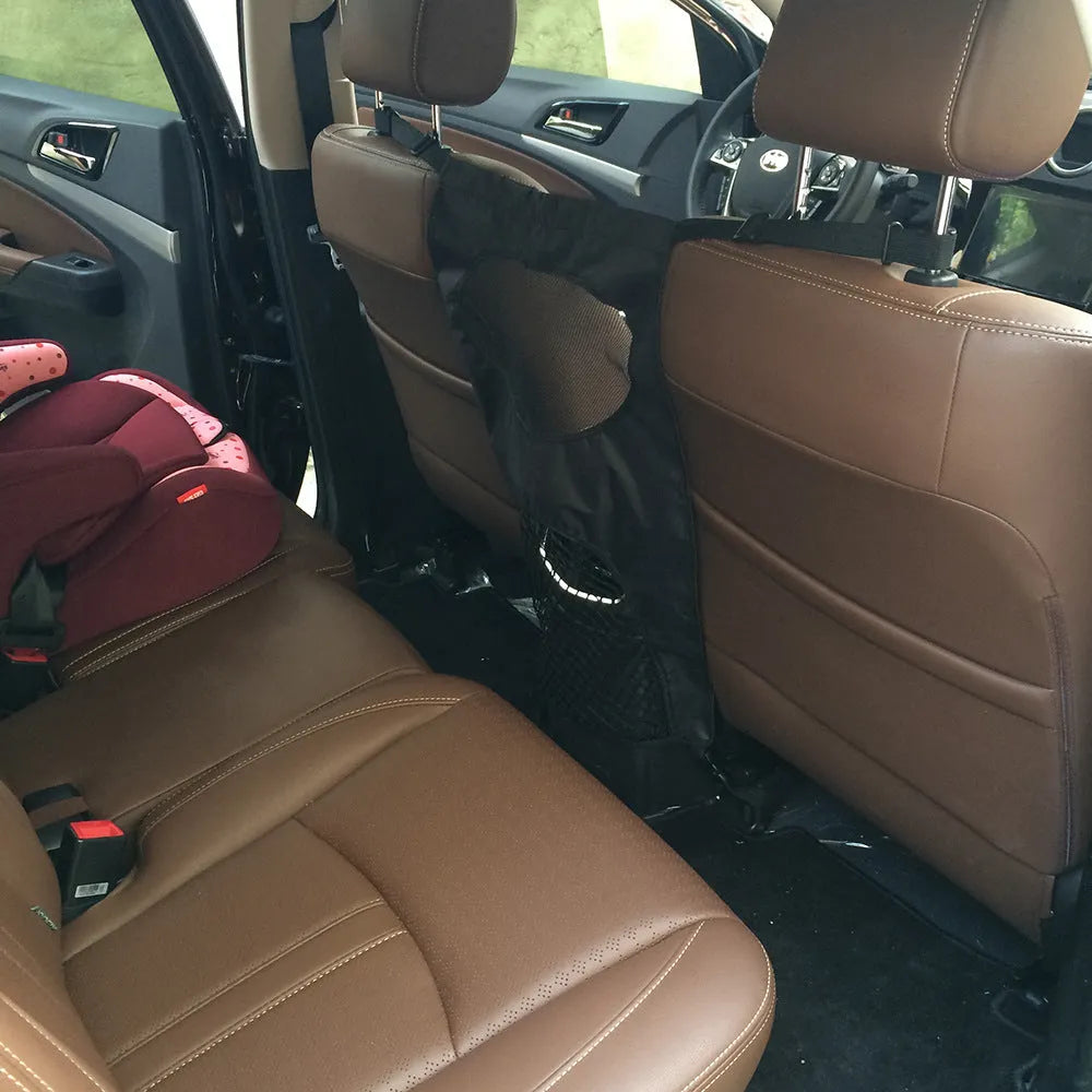 Cloth car rear seat pet guardrail in black measuring 46x69cm for dog isolation protection