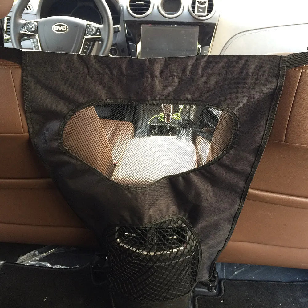 Cloth car rear seat pet guardrail in black measuring 46x69cm for dog isolation protection