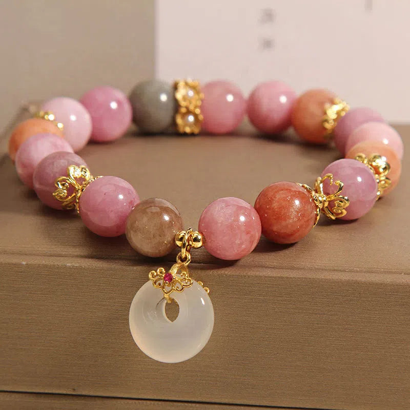 Retro tourmaline peace buckle pendant bracelet for women, macaron colour, safety closure