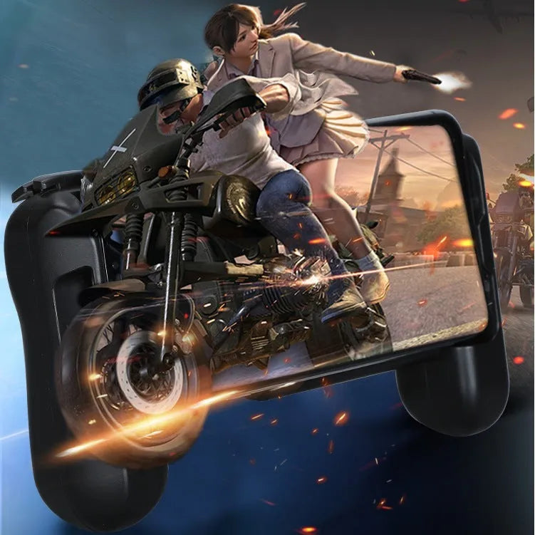 Black Bluetooth cooling game controller for iPhone, showing handheld design.