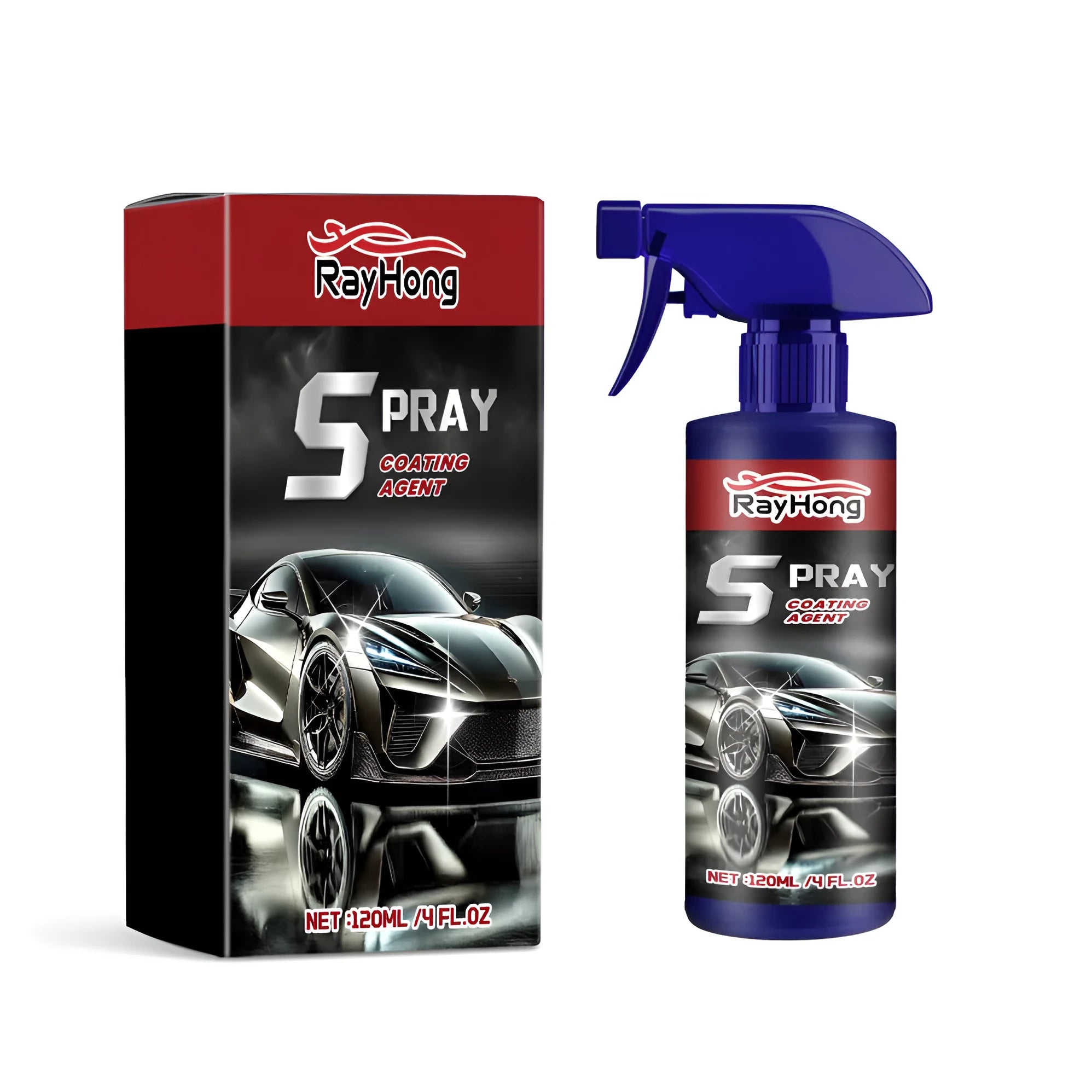 Silver aerosol can of Auto Refresh spray car polish with a car bonnet reflecting in the background.