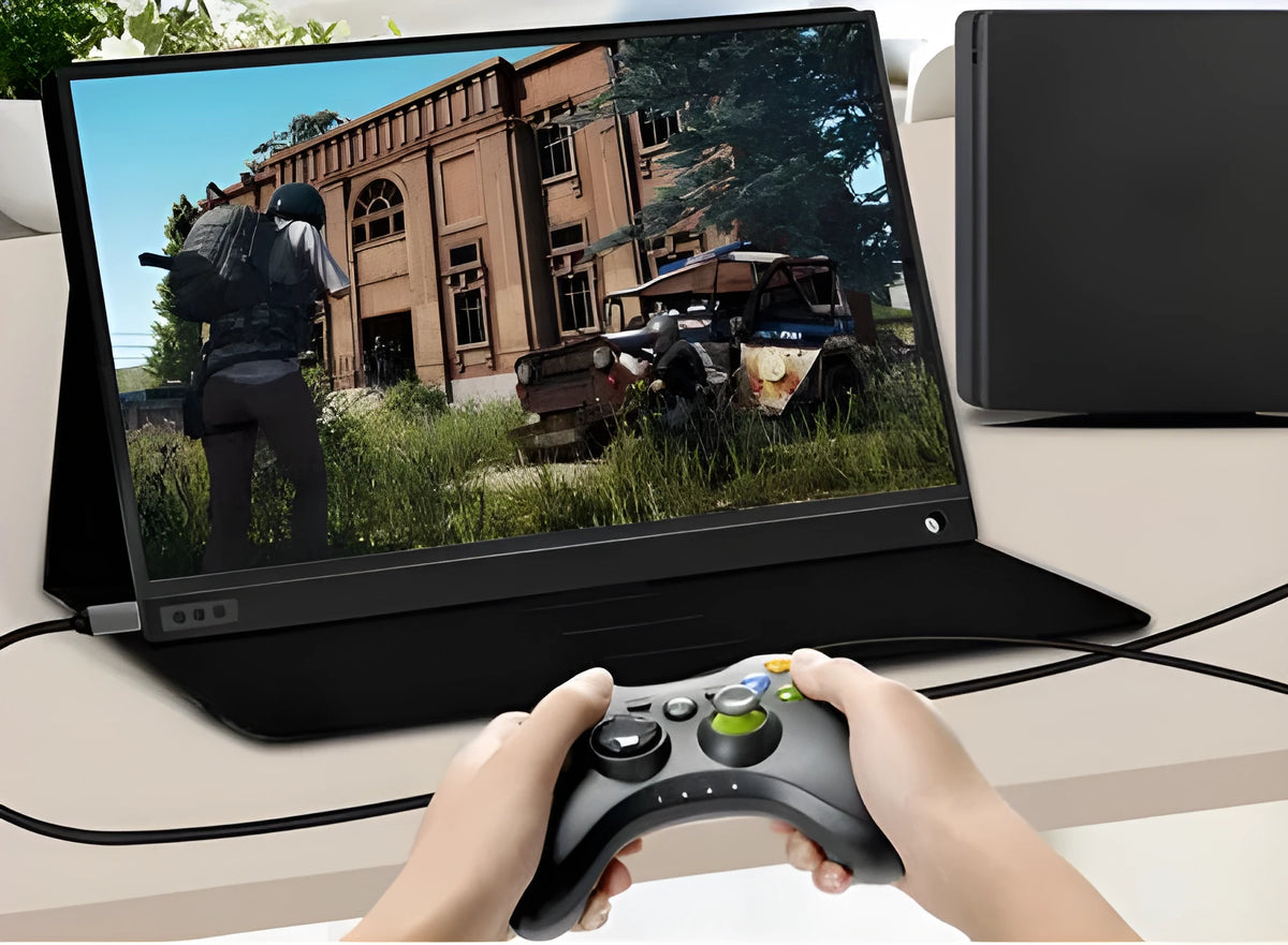Ultrathin 15.6 inch narrow border LED monitor with 1080p IPS panel and HDMI input on desk