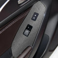 TPU protective films for car door control panel switches in transparent, carbon fibre black, and matte black finishes