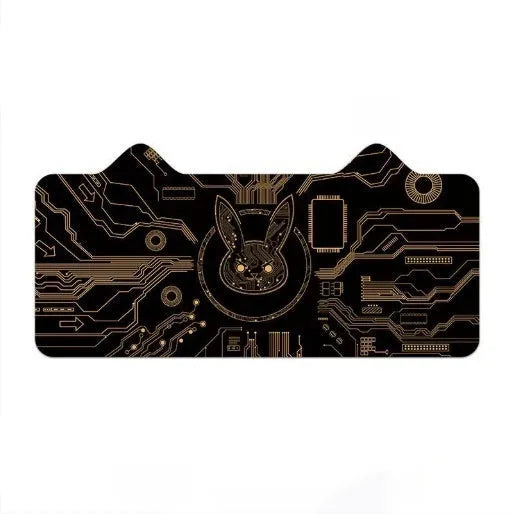 Oversized gaming desk mat with cat ear pattern, natural rubber base, thermal transfer graphics